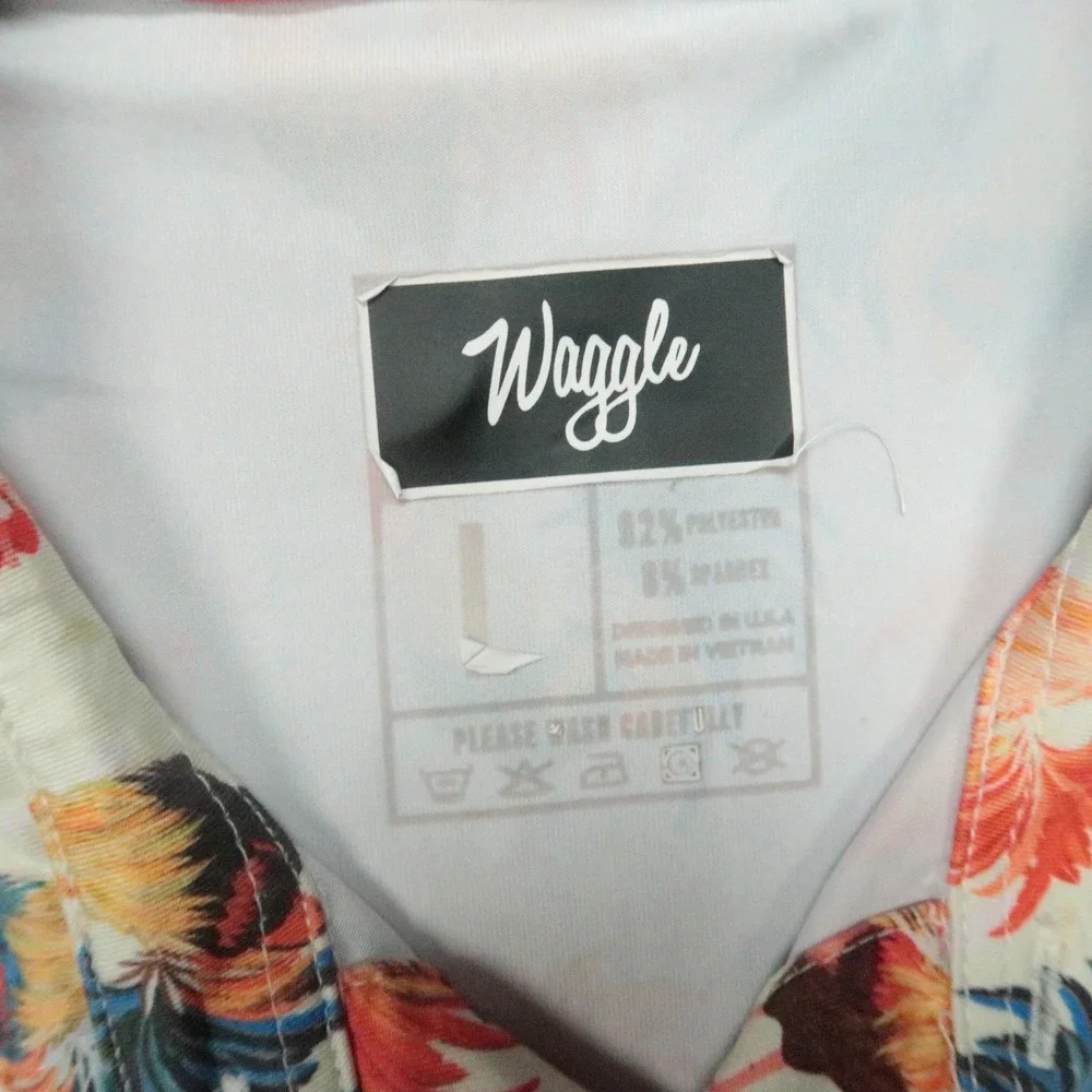 Waggle Shirt Mens Large Cream Cocky Rooster Performance Short Sleeve‎ Golf Polo - Picture 3 of 8